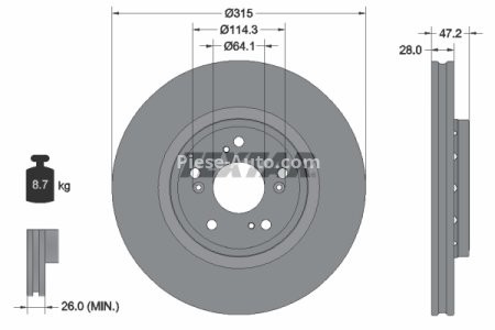 Disc frână TEXTAR, față, pentru: HONDA CR-V IV 1.6D/2.2D/2.4 01.12- 3