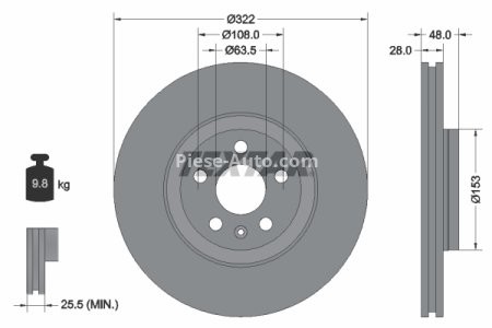 Disc frână TEXTAR, față, pentru: VOLVO S60 III, S90 II, V60 II, V90 II, XC40, XC60 II 1.5-Electric 03.16- 3