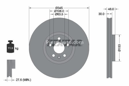 Disc frână TEXTAR, față, pentru: VOLVO C40, S60 III, S90 II, V60 II, V90 II, XC40, XC60 II, XC90 II 1.5-Electric 09.14-