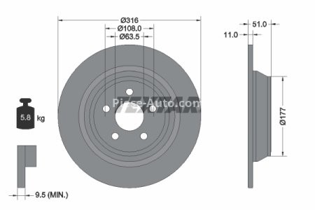 Disc frână TEXTAR, spate, pentru: FORD GALAXY III, S-MAX; FORD USA EDGE 1.5-2.7 01.15-
