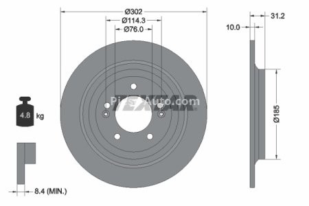 Disc frână TEXTAR, spate, pentru: HYUNDAI NEXO, TUCSON, TUCSON/SUV; KIA SPORTAGE IV, SPORTAGE V 1.6-Electric 06.15-