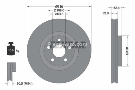 Disc frână TEXTAR, față, pentru: FORD GALAXY III, S-MAX; FORD USA EDGE 1.5-2.7 01.15-