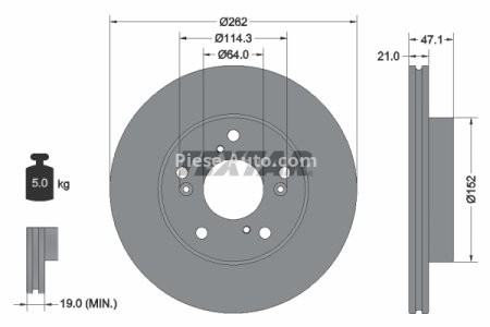 Disc frână TEXTAR, față, pentru: HONDA CIVIC IX, CIVIC VIII 1.4-2.2D 09.05-12.16 3