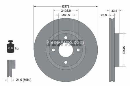 Disc frână TEXTAR, față, pentru: FORD FIESTA VII 1.5 04.18-
