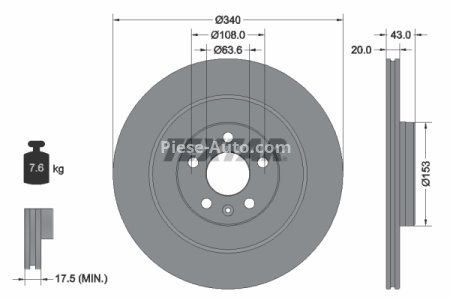 Disc frână TEXTAR, spate, pentru: VOLVO C40, XC90 II 2.0-Electric 09.14-