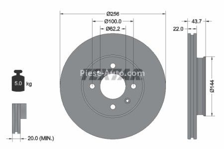 Disc frână TEXTAR, față, pentru: HYUNDAI I20 ACTIVE, I20 II, I20 III, SOLARIS; KIA RIO IV 1.0-1.6 11.14-