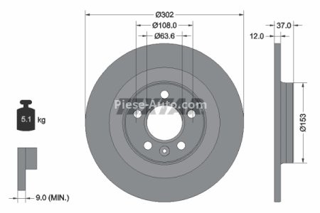 Disc frână TEXTAR, spate, pentru: VOLVO XC40 1.5-Electric 10.17-