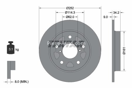 Disc frână TEXTAR, spate, pentru: SUZUKI SWIFT V 1.4H 03.20-