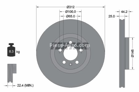 Disc frână TEXTAR, față, pentru: AUDI A1, A1 ALLSTREET, A1 CITY CARVER 1.0/1.5/2.0 07.18-