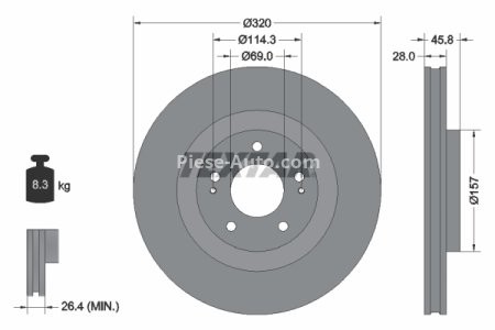Disc frână TEXTAR, față, pentru: MITSUBISHI ECLIPSE, OUTLANDER III 1.5-2.4H 08.12-