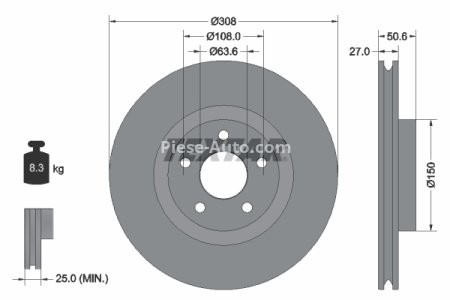 Disc frână TEXTAR, față, pentru: FORD FOCUS IV, KUGA III 1.0-2.5H 01.18-