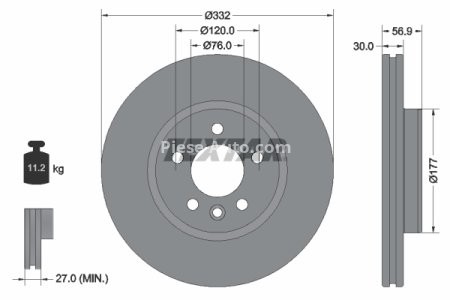 Disc frână TEXTAR, față, pentru: VW AMAROK 2.0/2.0D/3.0D 12.10-05.22