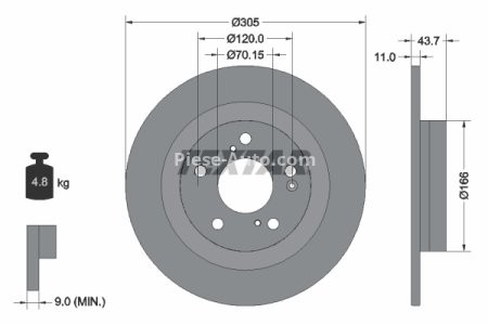 Disc frână TEXTAR, spate, pentru: HONDA CIVIC X, CIVIC XI 2.0 06.17-