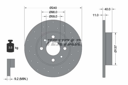 Disc frână TEXTAR, spate, pentru: ABARTH 500 / 595 / 695, 500C / 595C / 695C 1.4 07.08-