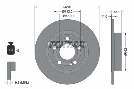 Disc frână TEXTAR, spate, pentru: MERCEDES A (V177), A (W177), B SPORTS TOURER (W247), CLA (C118), CLA SHOOTING BRAKE (X118) 1.3-2.0H 03.18- 1