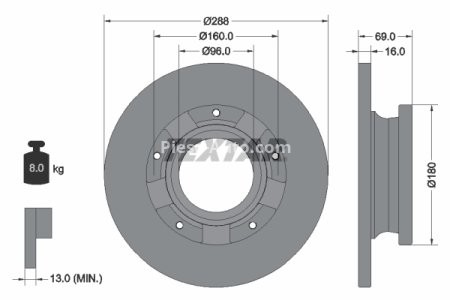 Disc frână TEXTAR, spate, pentru: FORD TOURNEO CUSTOM V362, TRANSIT CUSTOM V362, TRANSIT V363 1.0H-2.2D 04.12-