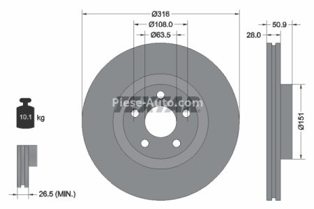 Disc frână TEXTAR, față, pentru: FORD GALAXY III, S-MAX 1.5-2.5H 01.15-