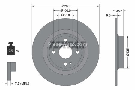 Disc frână TEXTAR, spate, pentru: FIAT 124 SPIDER; MAZDA MX-5 IV, MX-5 RF TARGA 1.4/2.0 06.15-