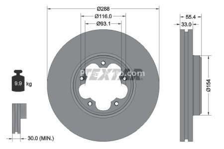 Disc frână TEXTAR, față, pentru: FORD TOURNEO CUSTOM V362, TRANSIT CUSTOM V362, TRANSIT V363 2.0D/2.0DH/2.2D 08.13-