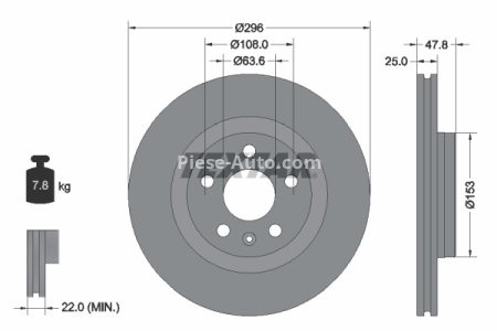 Disc frână TEXTAR, față,  (Dimensiunea rotii 16 ”) pentru: VOLVO XC40 1.5-Electric 10.17-