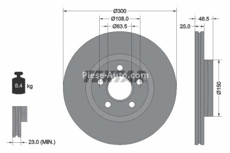 Disc frână TEXTAR, față, pentru: FORD TOURNEO CONNECT V408 NADWOZIE WIELKO, TRANSIT CONNECT, TRANSIT CONNECT V408/MINIVAN 1.0-1.6D 02.13-
