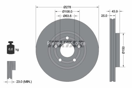Disc frână TEXTAR, față, pentru: FORD PUMA 1.0-1.5D 09.19-