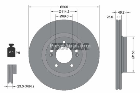 Disc frână TEXTAR, față, pentru: HYUNDAI ELANTRA VII, SONATA VIII 1.6/2.0/2.5 01.20-