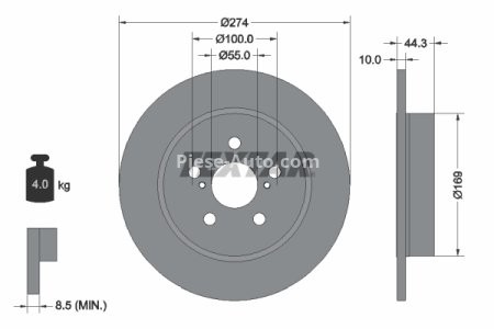 Disc frână TEXTAR, spate, pentru: MAZDA 2; TOYOTA YARIS 1.5/1.5H 02.20-