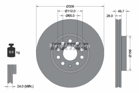 Disc frână TEXTAR, față, pentru: AUDI A3, A3 ALLSTREET; VW GOLF VIII 1.0-2.0D 07.19-