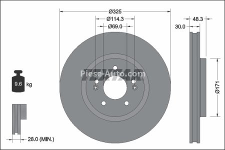Disc frână TEXTAR, față, pentru: HYUNDAI TUCSON; KIA SPORTAGE V 1.6-1.6LPG 11.20-