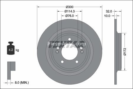 Disc frână TEXTAR, spate, pentru: HYUNDAI TUCSON; KIA SPORTAGE V 1.6-1.6LPG 11.20-