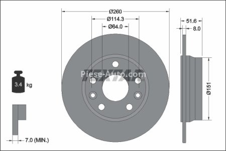 Disc frână TEXTAR, spate, pentru: NISSAN JUKE; RENAULT CAPTUR II, MEGANE IV 1.0-1.8D 11.15-