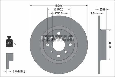Disc frână TEXTAR, spate, pentru: MAZDA 2, MX-5 IV, MX-5 RF TARGA 1.5/1.5D/2.0 08.14-