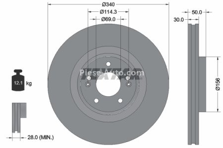 Disc frână TEXTAR, față, pentru: HYUNDAI SANTA FE IV, SANTA FE IV/SUV, SANTA FÉ III; KIA SORENTO III 2.0D-3.5 01.15-