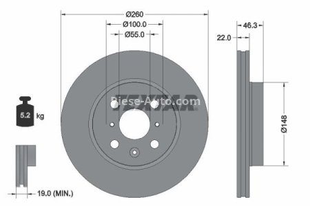 Disc frână TEXTAR, față, pentru: TOYOTA AYGO X 1.0 03.22-