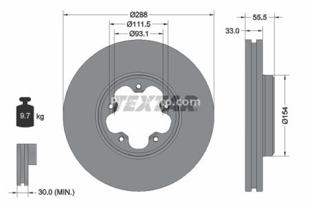 Disc frână TEXTAR, față, pentru: FORD TOURNEO CUSTOM V362, TRANSIT CUSTOM V362, TRANSIT V363 2.0D/2.0DH/2.2D 04.12-