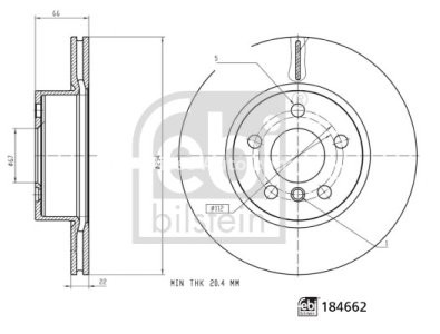 Disc frână FEBI, față, pentru: BMW 2 (G42, G87), 3 (G20, G80, G28), 3 (G21, G81) 2.0/2.0D/2.0DH 03.19-