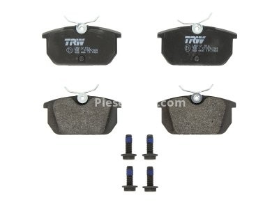Set plăcuțe frână TRW, spate, (cu accesorii; cu șuruburi de ghidare etrier frână), pentru: ALFA ROMEO 145, 146, 155, 33, GTV, SPIDER; AUDI 100 C2; FIAT 131, BARCHETTA 0.9-3.0 09.74-06.06