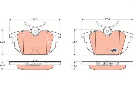 Set plăcuțe frână TRW, spate, (cu accesorii; cu șuruburi de ghidare etrier frână), pentru: ALFA ROMEO 145, 146, GTV, SPIDER; FIAT 131, BARCHETTA, BRAVO I, COUPE 0.9-3.2 09.74-10.05