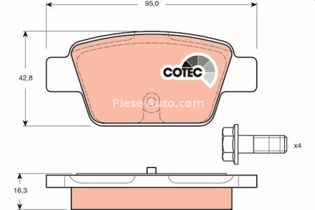 Set plăcuțe frână TRW, spate, (cu accesorii; cu șuruburi de ghidare etrier frână), pentru: ALFA ROMEO MITO; FIAT BRAVO II, LINEA, MULTIPLA, STILO; LANCIA DELTA III 1.2-2.4 04.99-