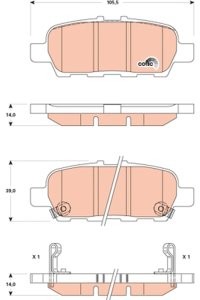 Set plăcuțe frână TRW, spate, pentru: INFINITI EX, G, JX, M, M37, Q50, Q60, Q70, QX50 I, QX60; NISSAN ALTIMA, CUBE, JUKE, LEAF, MAXIMA, MURANO II, NV200, NV200 / EVALIA 1.2-Electric 09.05-