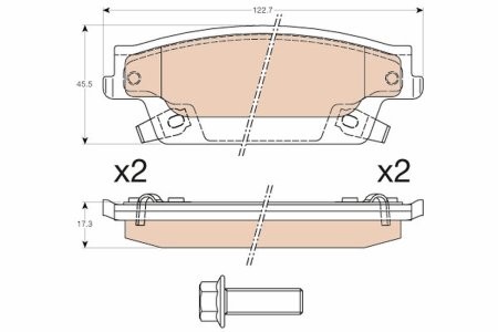 Set plăcuțe frână TRW, spate, (cu accesorii; cu șuruburi de ghidare etrier frână), pentru: CADILLAC SRX 3.6/4.6 09.03-12.09