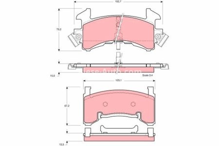 Set plăcuțe frână TRW, față, pentru: BUICK CENTURY; CADILLAC SEVILLE; CHEVROLET BLAZER S10, CAMARO, CHEVELLE, MALIBU, MONTE CARLO, S10; GMC S15 JIMMY; PONTIAC FIREBIRD 2.2-5.7D 01.70-09.05