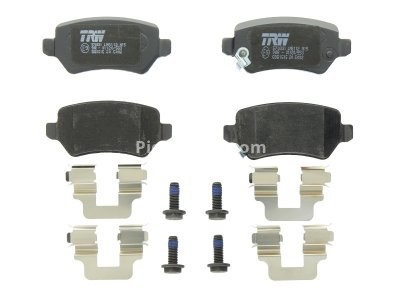 Set plăcuțe frână TRW, spate, (cu accesorii; cu șuruburi de ghidare etrier frână), pentru: CHEVROLET CORSA; KIA VENGA; LADA KALINA; OPEL ASTRA G, ASTRA G CLASSIC 1.2-2.2D 08.94-