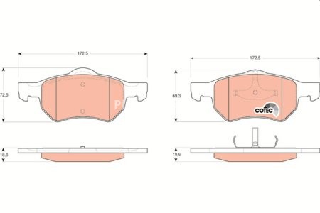 Set plăcuțe frână TRW, față, pentru: CHRYSLER RAM, VOYAGER III, VOYAGER IV; DODGE CARAVAN 2.4-3.8 01.95-07.09