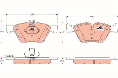 Set plăcuțe frână TRW, față, pentru: MERCEDES CLK (A208), CLK (C208), E T-MODEL (S210), E (VF210), E (W210), S (W220), SLK (R170); CHRYSLER CROSSFIRE 2.0-4.3 06.95-12.08