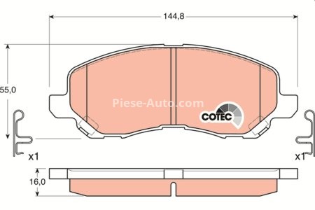 Set plăcuțe frână TRW, față (cu suplimente), pentru: CHRYSLER 200, SEBRING; CITROEN C4 AIRCROSS; DODGE CALIBER; JEEP COMPASS, PATRIOT; LANCIA FLAVIA; MITSUBISHI ASX, ECLIPSE 1.3-3.0 09.96-