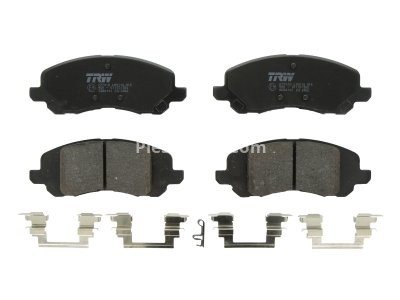 Set plăcuțe frână TRW, față (cu suplimente), pentru: CHRYSLER 200, SEBRING; DODGE CALIBER; JEEP COMPASS, PATRIOT; MITSUBISHI ECLIPSE IV 1.8-3.8 04.05-