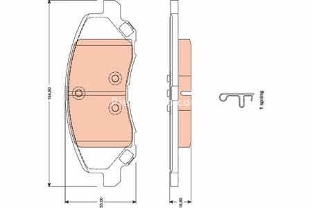 Set plăcuțe frână TRW, față (cu suplimente), pentru: CHRYSLER 200, SEBRING; DODGE CALIBER; JEEP COMPASS, PATRIOT; MITSUBISHI ECLIPSE IV 1.8-3.8 04.05-