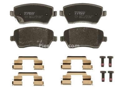 Set plăcuțe frână TRW, față (cu accesorii; cu șuruburi de ghidare etrier frână), pentru: DACIA DUSTER; NISSAN MICRA IV, MICRA V, NOTE; OPEL AGILA; SUZUKI SPLASH 0.9-1.6 02.05- 3